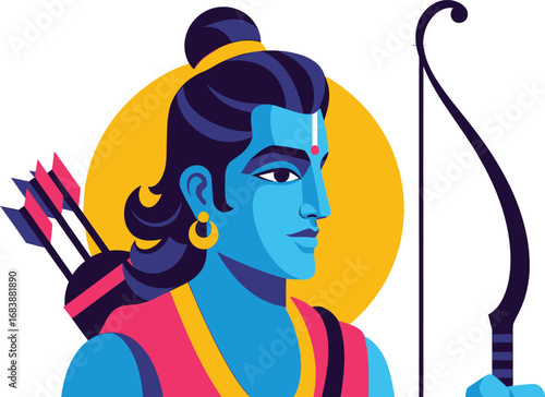 Hindu Deity Lord Rama with Bow and Arrows.
