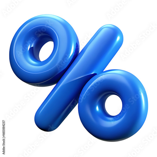 Blue inflatable percentage sign symbol isolated on white background