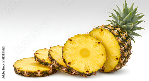 Organic pineapple with long, curly crown leaves intact