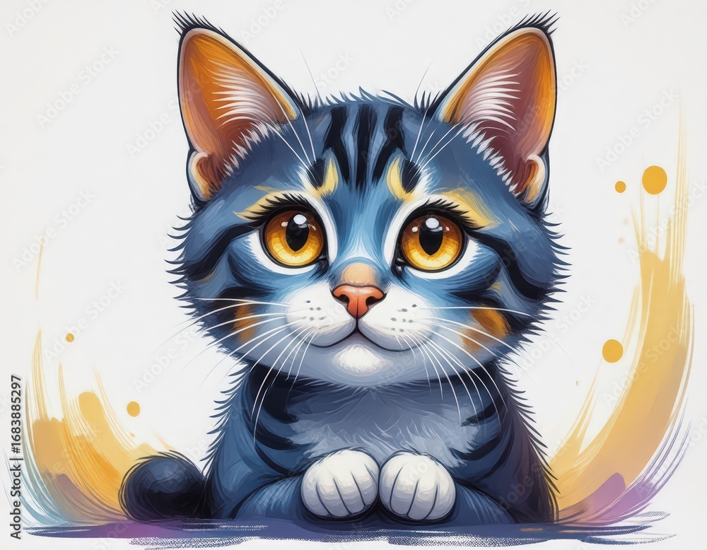 Fototapeta premium Stunning, adorable cat illustration with big, expressive eyes perfect for children's designs