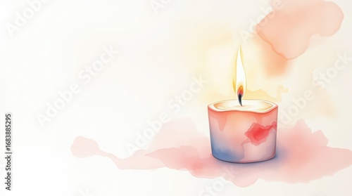 Glowing candle flame with watercolor effect, evoking peace, serenity, and warmth for relaxation