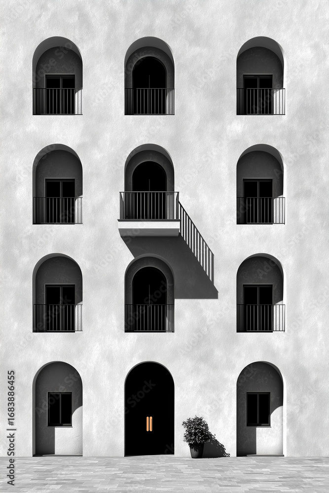 Obraz premium Repeating Arch Window Shapes in Simple Outline