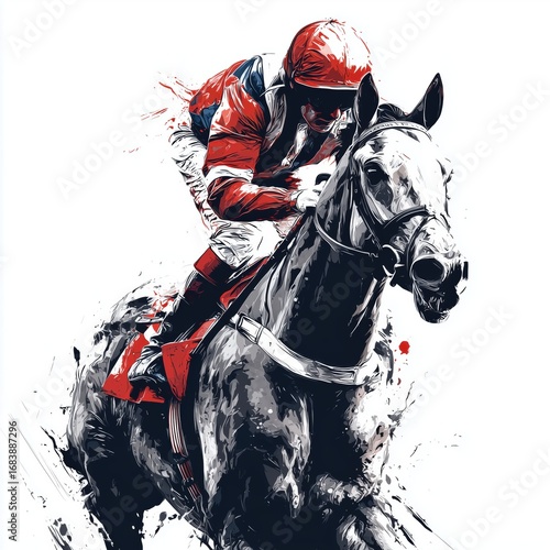Dynamic Horse Racing Illustration , PNG isolated cut out image