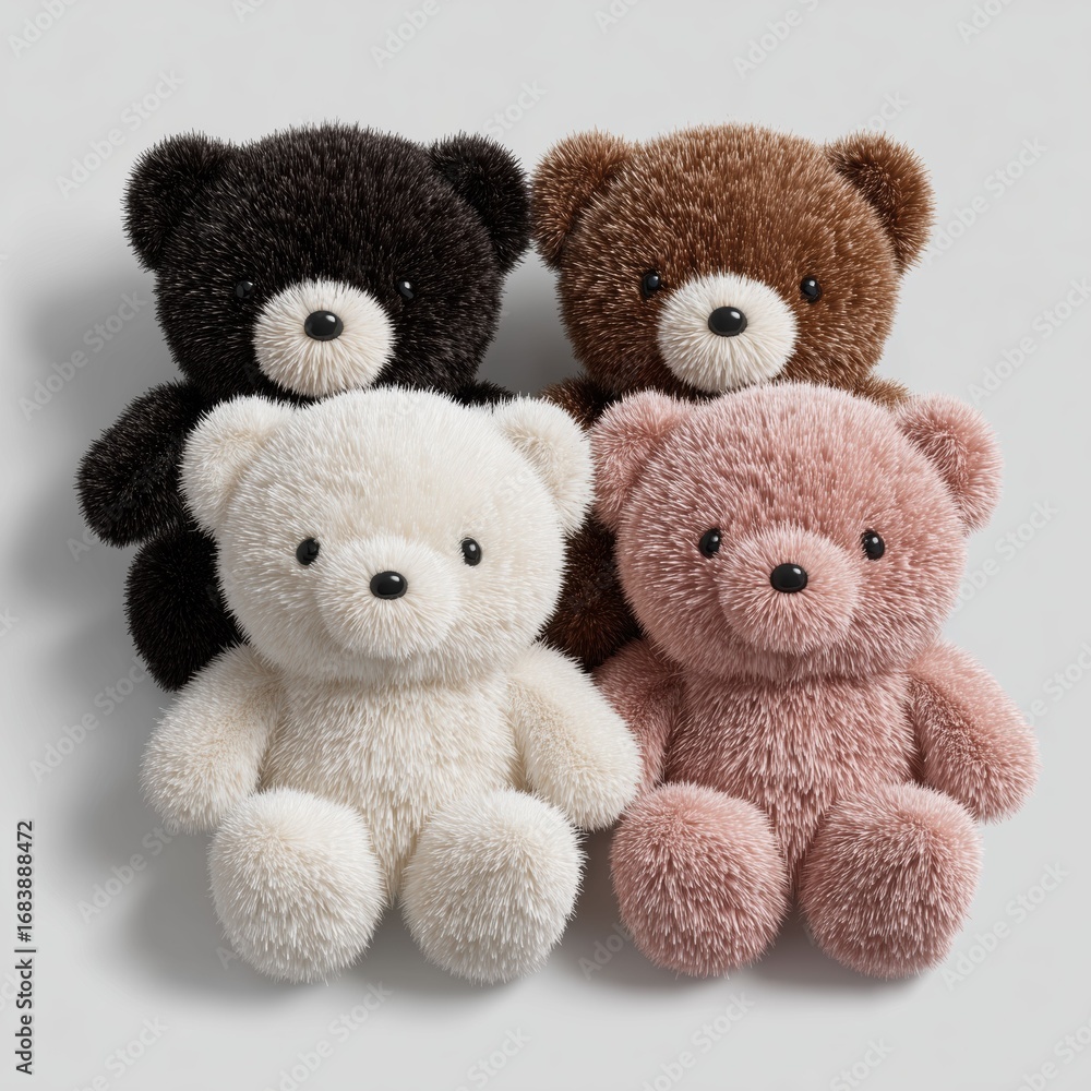 Obraz premium Four Plush Teddy Bears in Different Colors , PNG isolated cut out image
