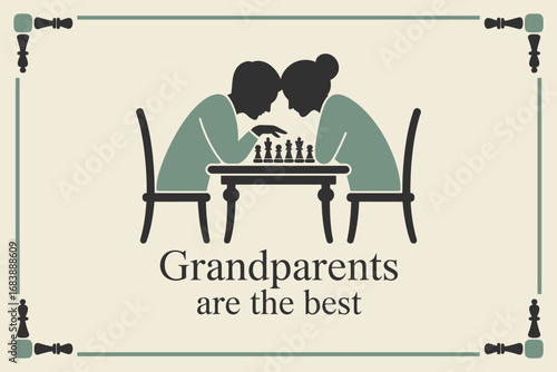 Grandparents playing chess together at a table celebrating family and togetherness