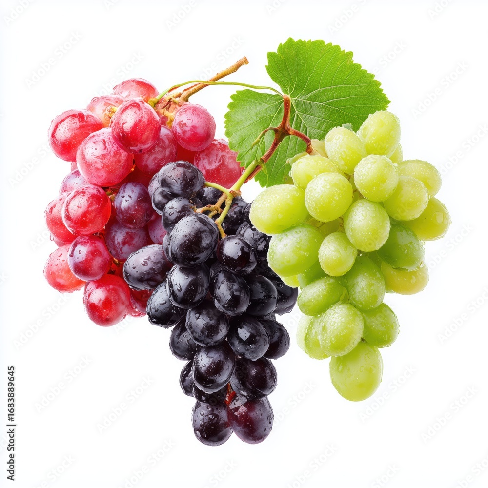 Fototapeta premium Vibrant Red, Green, and Black Grapes , PNG isolated cut out image