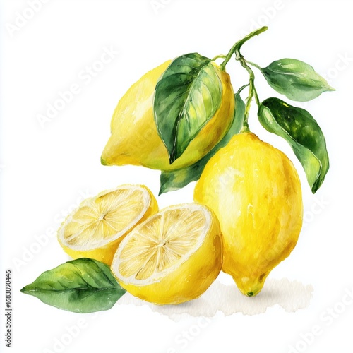 Watercolor Lemons: Vibrant Citrus Art , PNG isolated cut out image