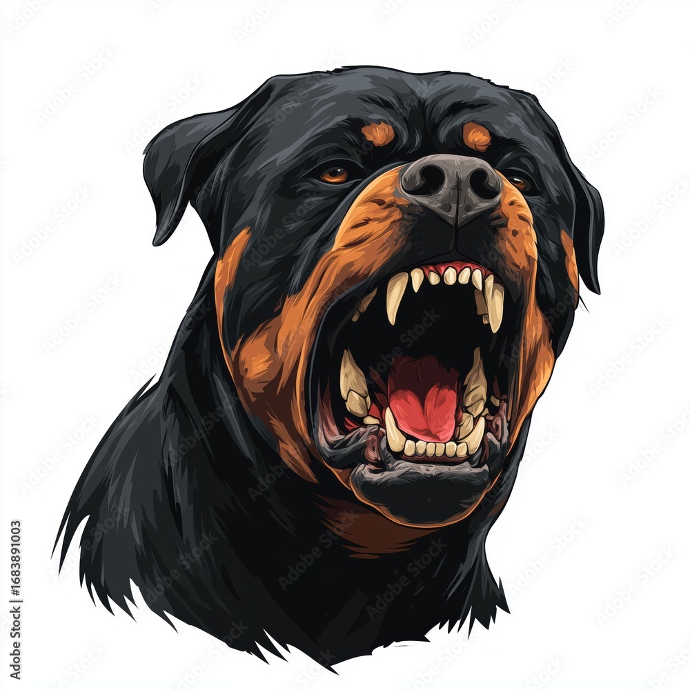 Obraz premium Ferocious Rottweiler Portrait , PNG isolated cut out image