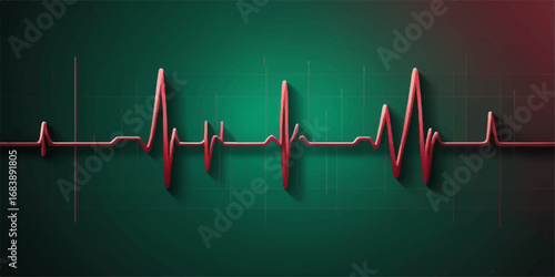 Green medical electrocardiogram wave and heartbeat on a monitor illustrate a healthy life rhythm