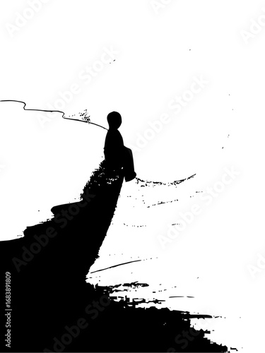 Lonely figure silhouetted against bright expanse, contemplating future paths and decisions