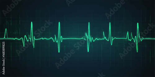 Medical monitor displaying a vivid green EKG heartbeat pulse wave on a graph