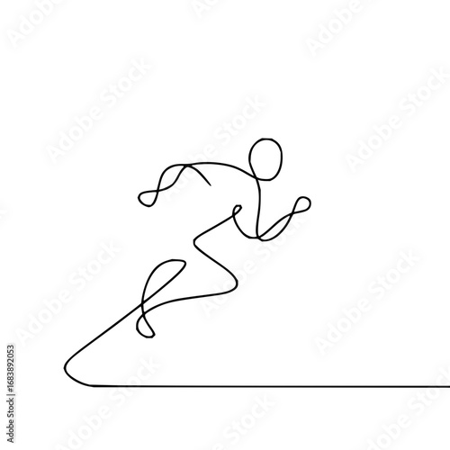 Dynamic single line art captures runner's motion, embodying speed, fitness, and athletic achievement.