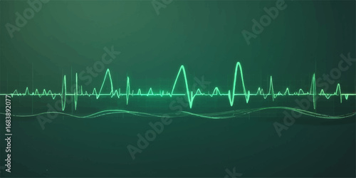 Abstract cardiogram heartbeat pulse on a green medical screen