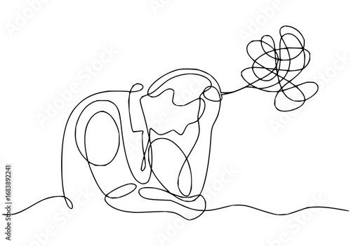 Struggling person with tangled thoughts depicted in continuous line art style, conveying mental distress