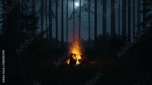 Seamless Loop of a Campfire in the Woods at Night