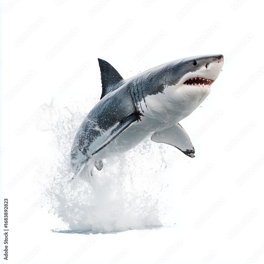 Naklejka premium Majestic Great White Shark Leaping , PNG isolated cut out image