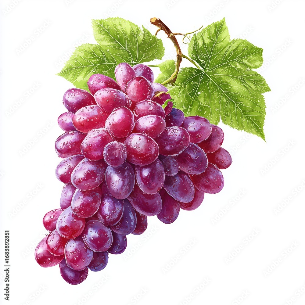 Fototapeta premium Vibrant Red Grapes with Dew Drops , PNG isolated cut out image