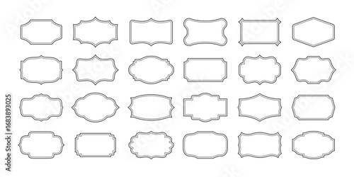 Vintage line frames. Retro outline ornate labels, borders for packaging, wedding invitation, branding and certificate, menu and photo decoration. Simple rectangle art deco border frame vector set