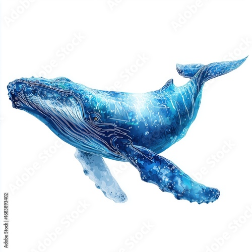 Majestic Blue Whale Illustration , PNG isolated cut out image