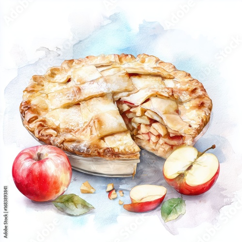Watercolor Apple Pie - A Sweet Autumnal Delight , PNG isolated cut out image