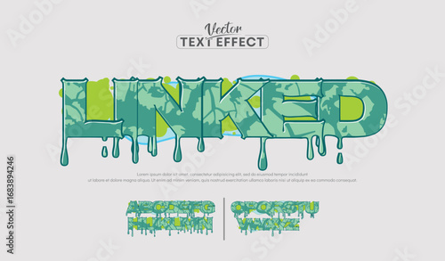 Linked, Colorful graffiti editable text style effect. Vector text effect with paint wall concept.	