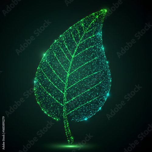 Glowing digital leaf with networked veins
