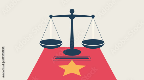 Scales of justice symbol over vietnam flag represents legal system and fairness