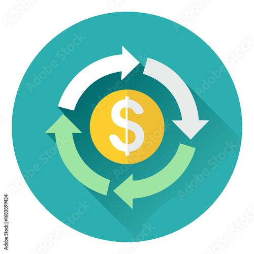 Flat design vector dollar symbol currency exchange cycle arrows icon scalable