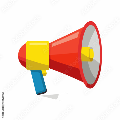 Flat design red and yellow megaphone vector illustration for announcements and marketing