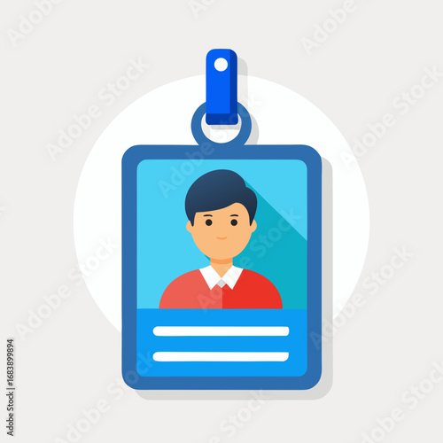 Flat design vector id badge with profile picture and name lines scalable illustration