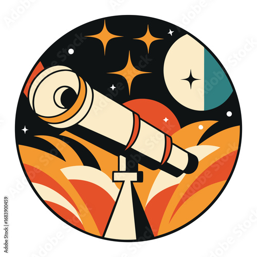 Vintage Telescope Stargazing Adventure Emblem Science T-shirt Design