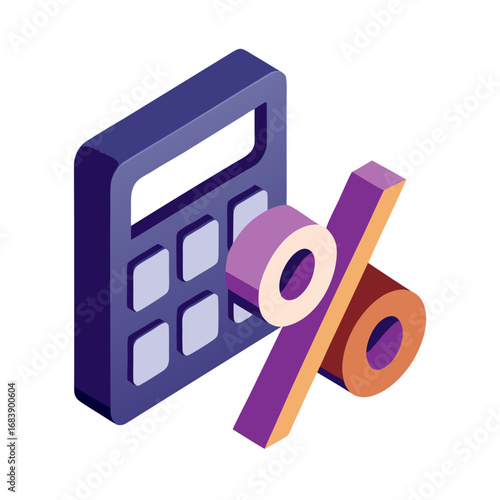 Isometric vector illustration of a calculator with a percentage symbol for financial calculations