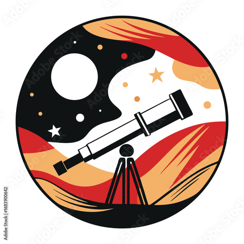Whimsical Telescope Illustration Gazing into the Starry Night Sky