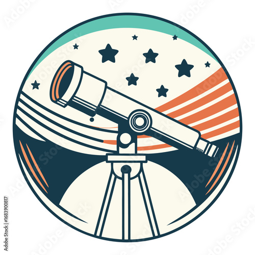 Vintage Astronomy Emblem Featuring a Telescope and Starry Background Science Design