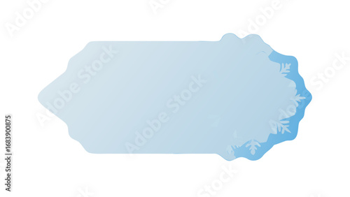 Light blue irregular shape with a decorative border resembling ice or frost on a white background