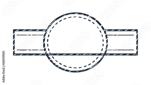 Illustration of an oval shape with dashed outline intersected by two rectangular shapes on the sides