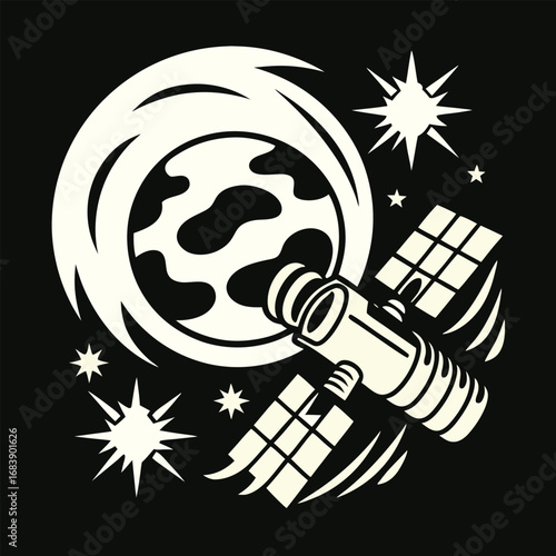 Monochromatic Space Exploration Featuring a Satellite and Planet Earth