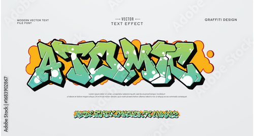 Atomic logo graffiti font text effect, spray and street text style	