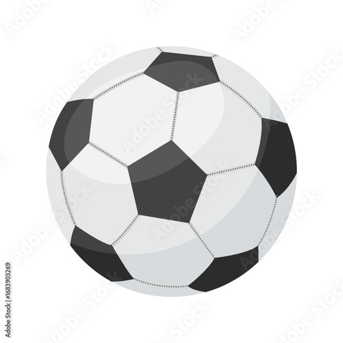 Ball for playing football. Soccer ball for team play. Sports equipment. Vector image of banner on transparent background in flat style.