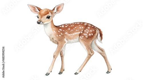 Cute fawn deer with spots isolated on transparent background