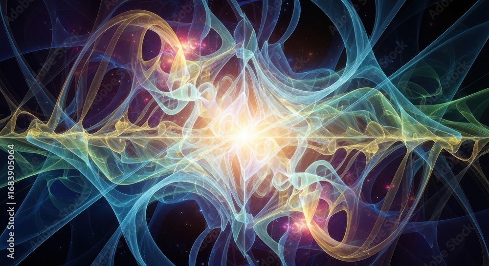 Fototapeta premium Abstract glowing energy waves and particles creating a complex waveform structure
