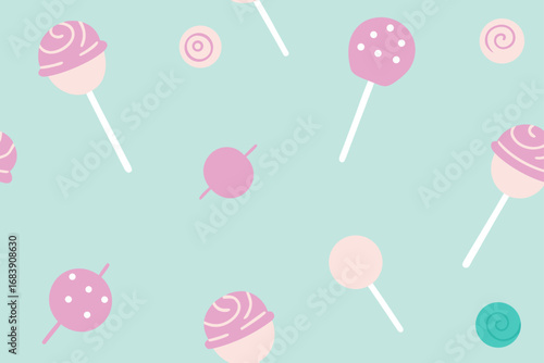 Seamless pattern of sweet colorful heart-shaped lollipops and candies on a white background, perfect for a fun and romantic design