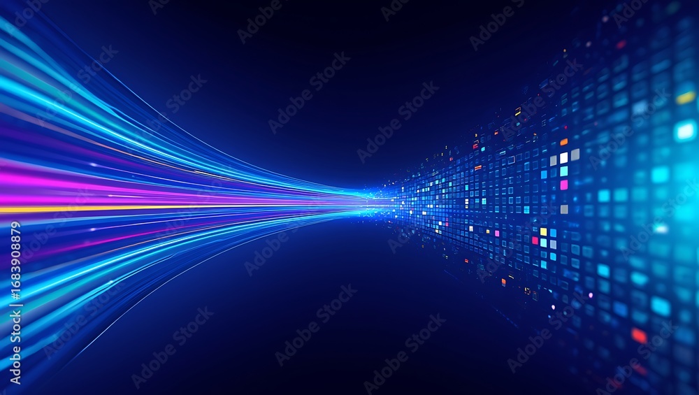 Obraz premium Digital Transformation Accelerating Through Futuristic Data Streams and Network Connections