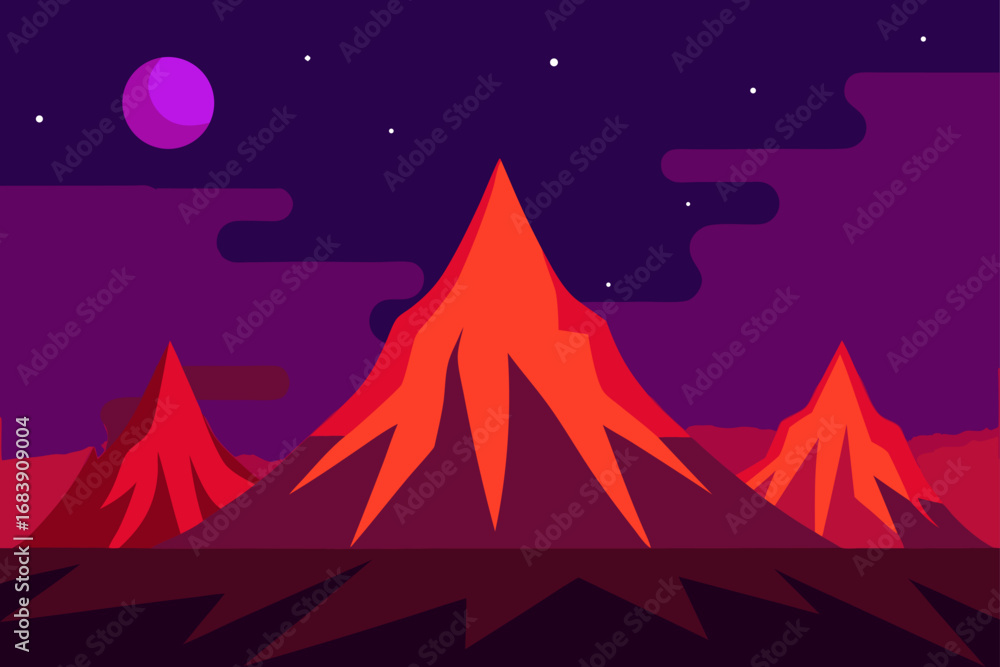 Fototapeta premium Vector illustration of a camping tent in a winter mountain landscape at night under a starry sky