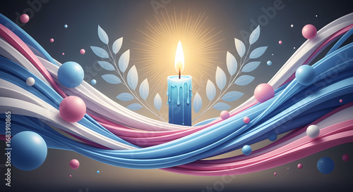 Candle with Flowing Ribbons and Orbs flame light