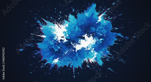 Vibrant Blue Powder Explosion Against Dark Backdrop, Dynamic Abstract Art.