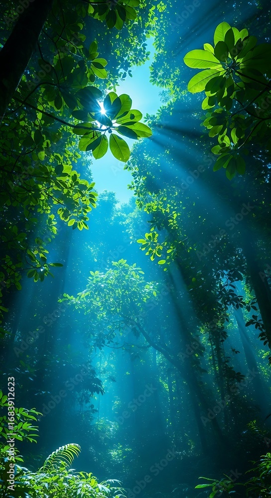 Fototapeta premium Sunlight Filtering Through Lush Forest Canopy.