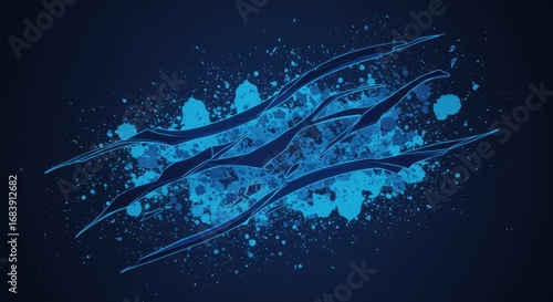 Dynamic Blue Energy Streaks with Splatter Effect on Dark Background.