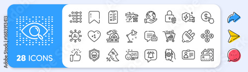 Save planet, Qr code and Id card line icons. Interest rate, AI generate, Inflation icons. Pack of Cyber attack, Artificial intelligence, Smile icon. Vector