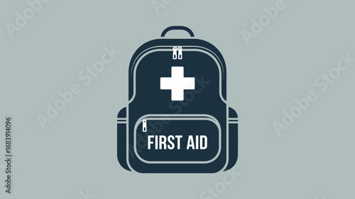 Vector first aid kit backpack with white cross on a gray background illustration